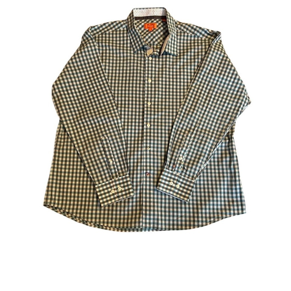 Tallia Mens XXL 18.5 Green Checkered Button Down Long Sleeve Shirt